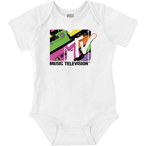Brisco Brands Retro 80s MTV Cassette Tapes Logo Baby Romper Boys or Girls(White)