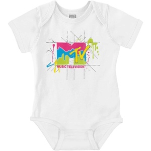 Brisco Brands Retro MTV Colorful Slime Drip Logo Baby Romper Boys or Girls(White)