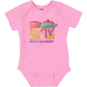 Brisco Brands Retro MTV Ice Cream Sundae Logo Baby Romper Boys or Girls(Pink)