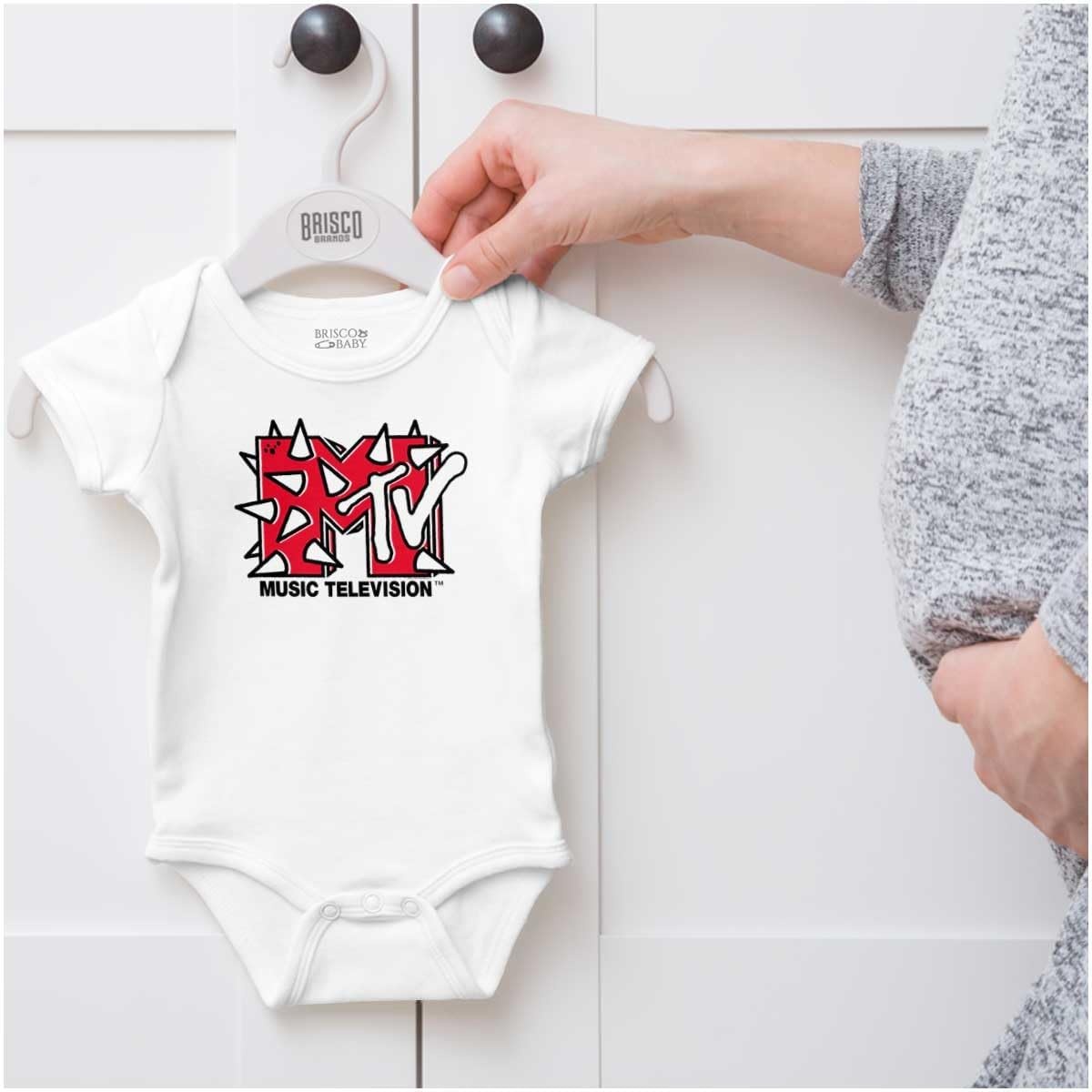 image:imageBrisco Brands Cool Retro MTV Punk Spikes Logo Baby Romper Boys or GirlsWhite