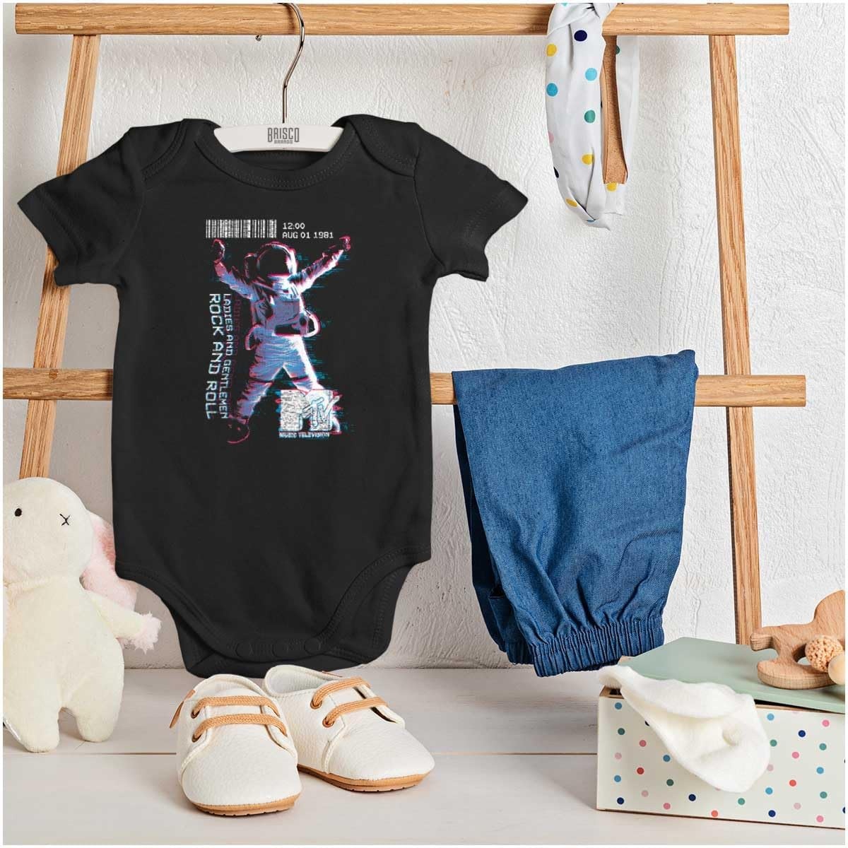 image:imageBrisco Brands MTV Glitch Rock and Roll Moon Man Baby Romper Boys or GirlsBlack