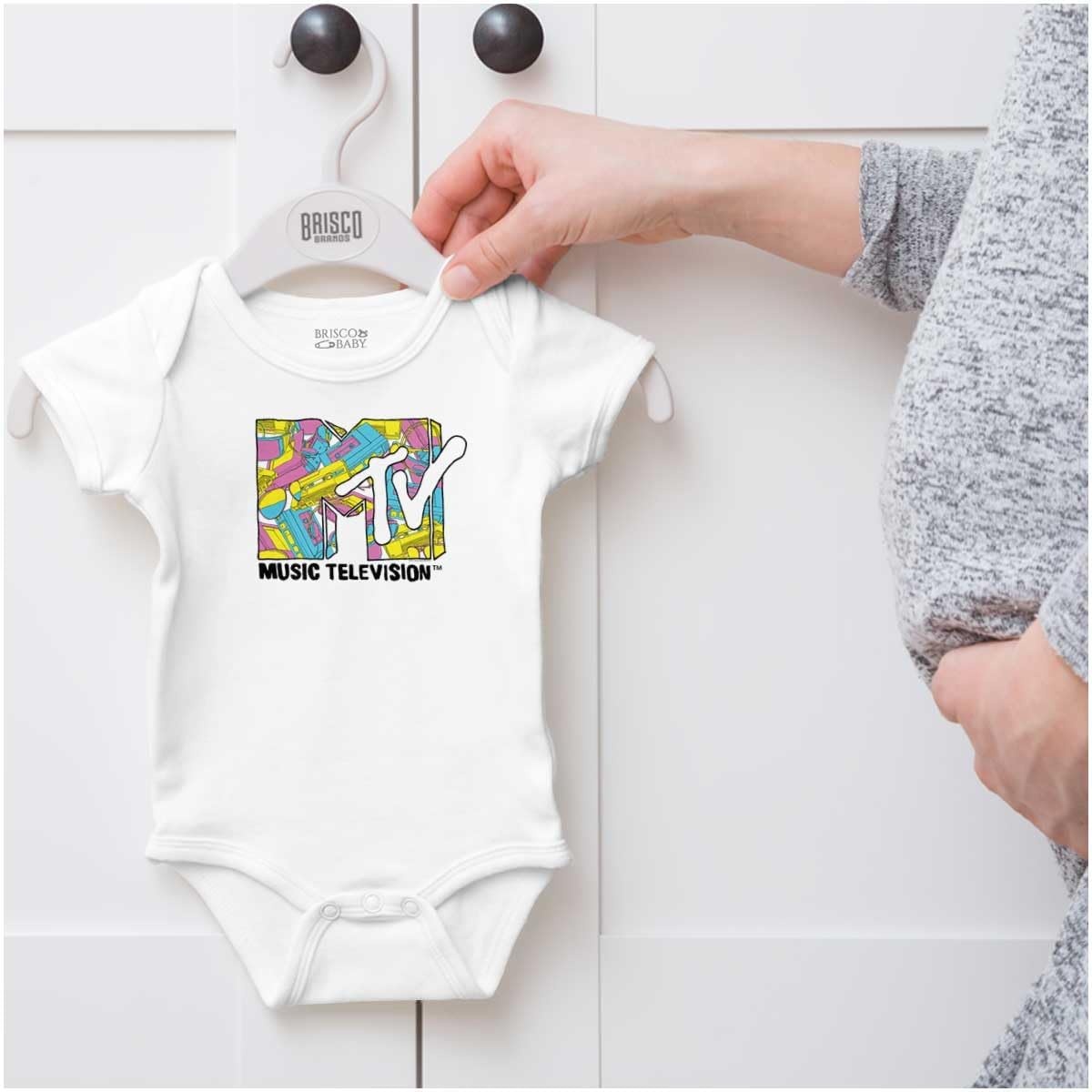 image:imageBrisco Brands Retro 80s MTV Music Treasure Logo Baby Romper Boys or GirlsWhite