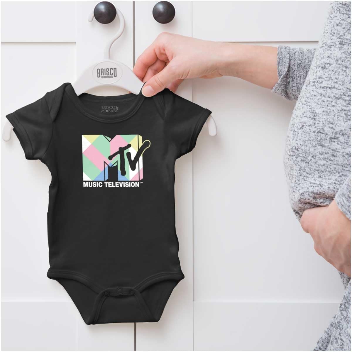 image:imageBrisco Brands Retro MTV Colorful Blocks Logo Baby Romper Boys or GirlsBlack