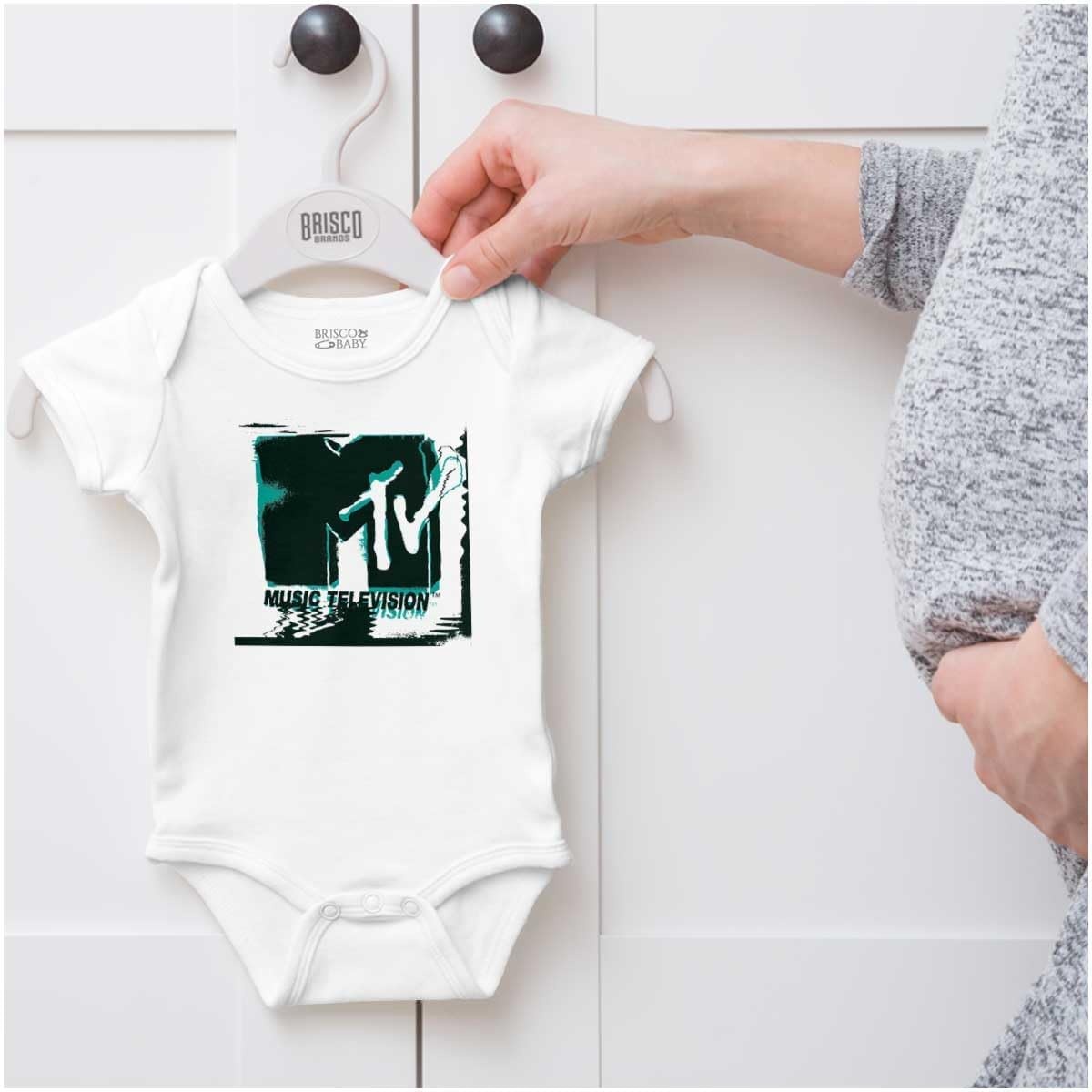 image:imageBrisco Brands Retro MTV Electric Static Logo Baby Romper Boys or GirlsWhite