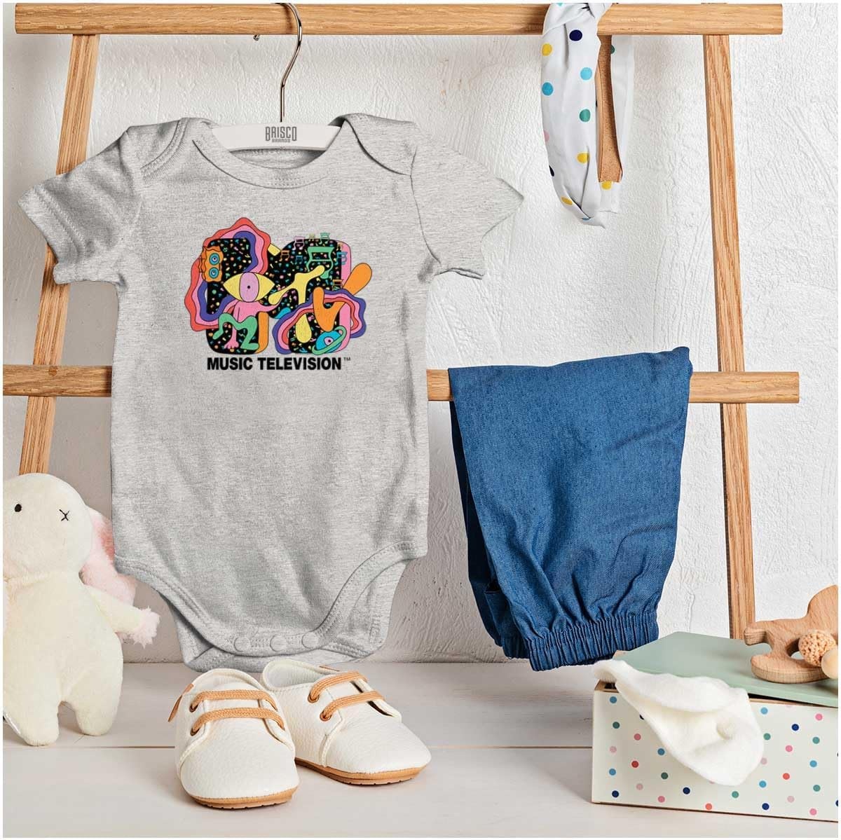 image:imageBrisco Brands Retro MTV One Eyed Monster Logo Baby Romper Boys or GirlsHeather