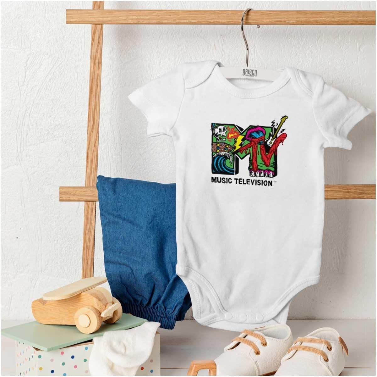 image:imageBrisco Brands Retro MTV Punk Slime Monster Logo Baby Romper Boys or GirlsWhite