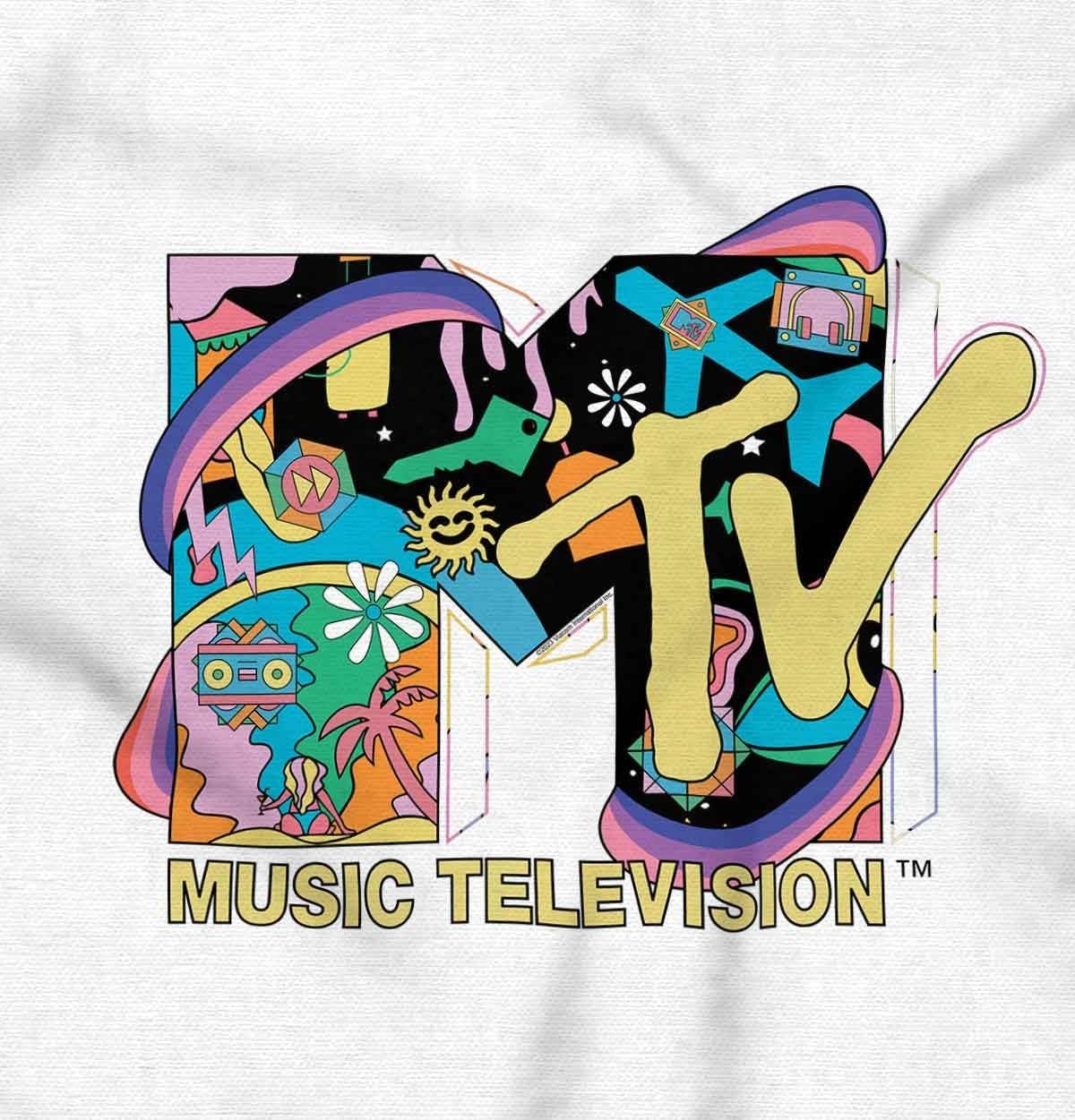 image:imageBrisco Brands Retro MTV Rainbow Collage Logo Baby Romper Boys or GirlsWhite