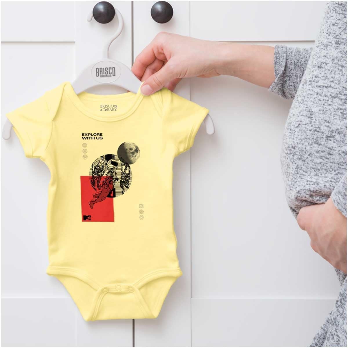 image:imageBrisco Brands Vintage MTV Moon Man Explore With Us Baby Romper Boys or GirlsBanana