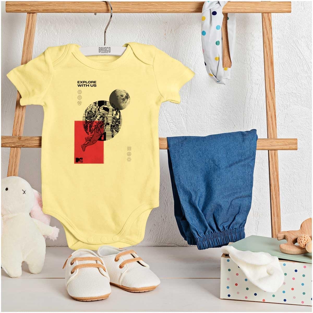 image:imageBrisco Brands Vintage MTV Moon Man Explore With Us Baby Romper Boys or GirlsBanana