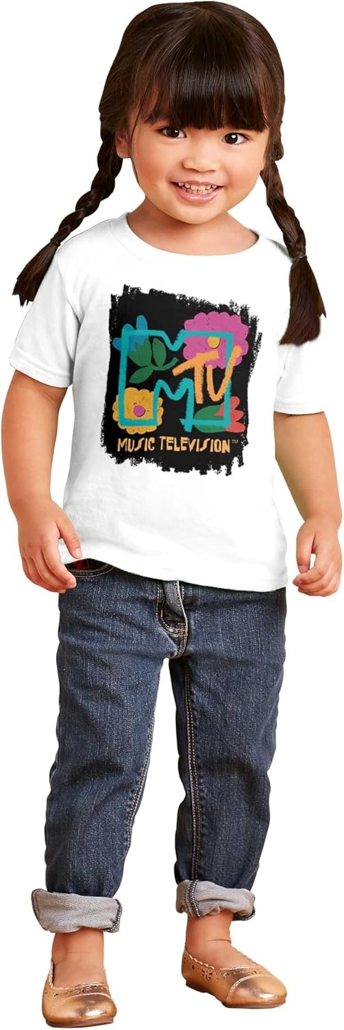 image:imageRetro MTV Colorful Chalk Flowers Logo Toddler Boy Girl T ShirtWhite