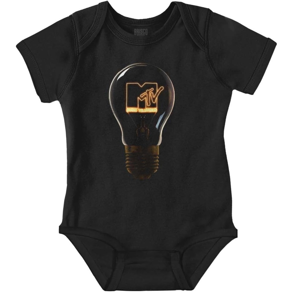 image:imageBrisco Brands Cool Retro MTV Lit Light Bulb Logo Baby Romper Boys or GirlsBlack