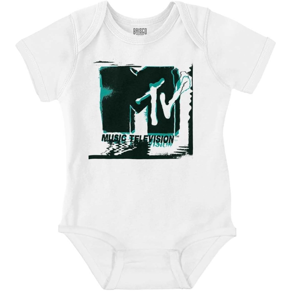 image:imageBrisco Brands Retro MTV Electric Static Logo Baby Romper Boys or GirlsWhite