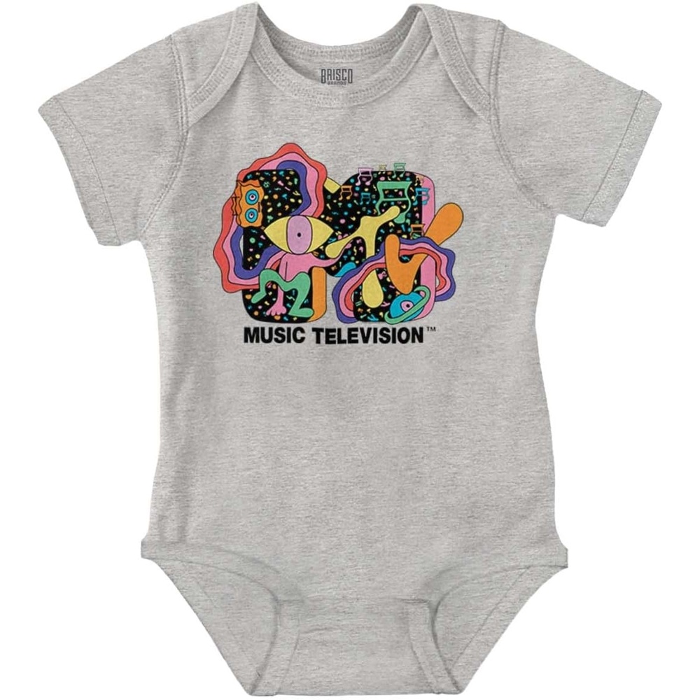 image:imageBrisco Brands Retro MTV One Eyed Monster Logo Baby Romper Boys or GirlsHeather