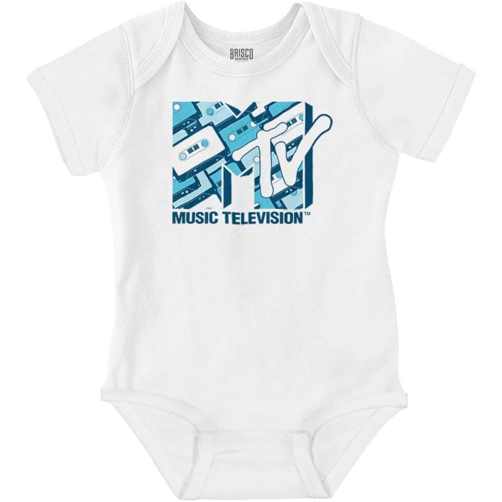 image:imageBrisco Brands Retro MTV Vintage Cassettes Logo Baby Romper Boys or GirlsWhite