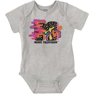 Brisco Brands Cool Retro MTV Groovy Waves Logo Baby Romper Boys or Girls(Heather)