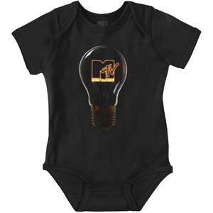 Brisco Brands Cool Retro MTV Lit Light Bulb Logo Baby Romper Boys or Girls(Black)