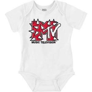Brisco Brands Cool Retro MTV Punk Spikes Logo Baby Romper Boys or Girls(White)