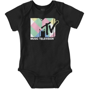 Brisco Brands Retro MTV Colorful Blocks Logo Baby Romper Boys or Girls(Black)