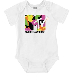 Brisco Brands Retro MTV Colorful Shapes Logo Baby Romper Boys or Girls(White)