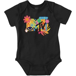 Brisco Brands Retro MTV Computer Emoticons Logo Baby Romper Boys or Girls(Black)