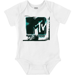 Brisco Brands Retro MTV Electric Static Logo Baby Romper Boys or Girls(White)
