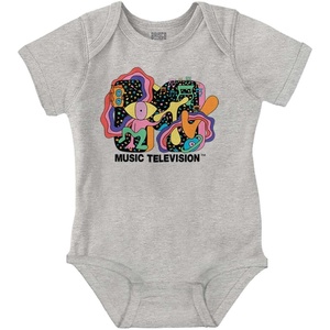 Brisco Brands Retro MTV One Eyed Monster Logo Baby Romper Boys or Girls(Heather)