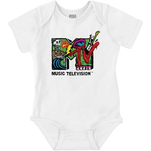 Brisco Brands Retro MTV Punk Slime Monster Logo Baby Romper Boys or Girls(White)