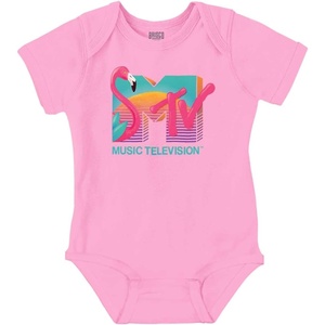 Brisco Brands Retro MTV Sunset Flamingo Logo Baby Romper Boys or Girls(Pink)