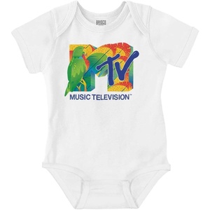 Brisco Brands Retro MTV Tropical Parrot Logo Baby Romper Boys or Girls(White)