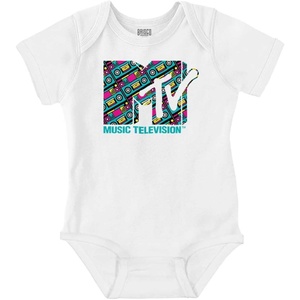 Retro 80s MTV Boombox Radio Logo Baby Romper Boys or Girls(White)