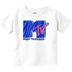 Retro MTV Tiger Stripe Print Logo Youth T Shirt Tee Girls(White)