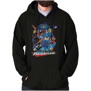 Brisco Brands Mega Man Characters Retro 1990s Gamer Hoodie Sweatshirt Women Men(Black)
