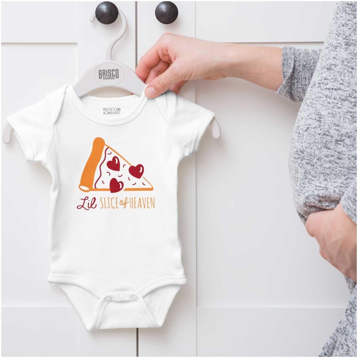 image:imageBrisco Brands Little Slice of Heaven Cute Pizza Baby Bodysuit Jumper GirlsWhite