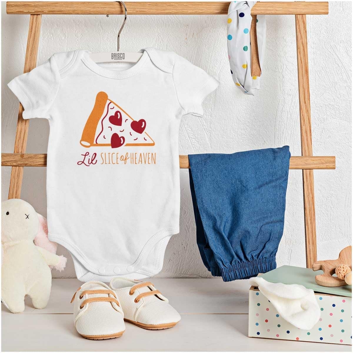 image:imageBrisco Brands Little Slice of Heaven Cute Pizza Baby Bodysuit Jumper GirlsWhite