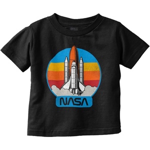Retro NASA Worm Logo Rocket Launch Toddler Boy Girl T Shirt(Black)