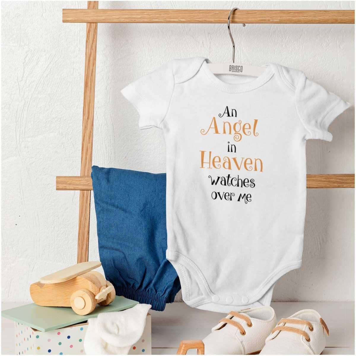 image:imageBrisco Brands An Angel In Heaven Watches Over Me Baby Romper Boys or GirlsWhite