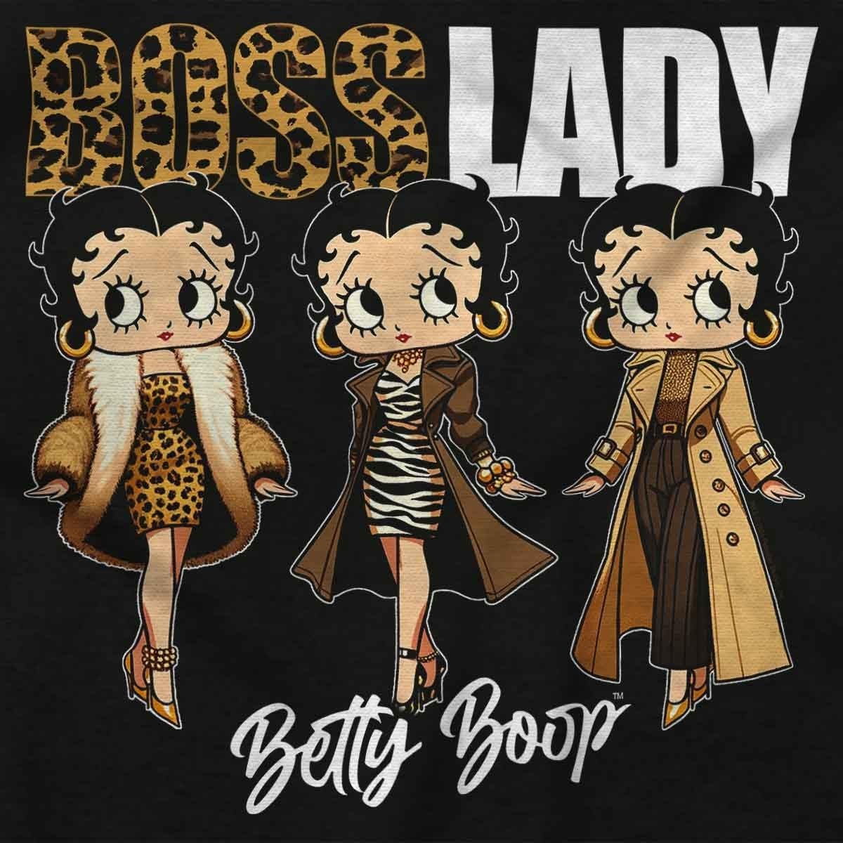 image:imageBrisco Brands Betty Boop Cheetah Print Boss Lady Hoodie Sweatshirt WomenBlack