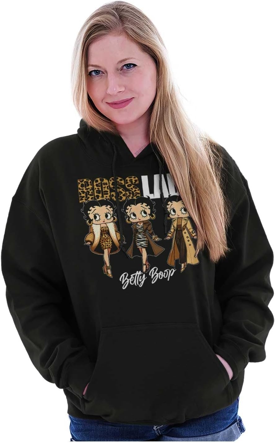 image:imageBrisco Brands Betty Boop Cheetah Print Boss Lady Hoodie Sweatshirt WomenBlack