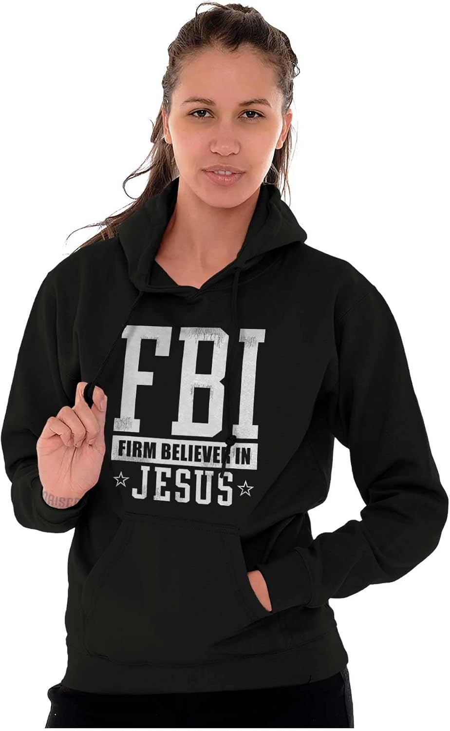 image:imageBrisco Brands FBI Pun Firm Believer in Jesus Hoodie Sweatshirt Women MenBlack