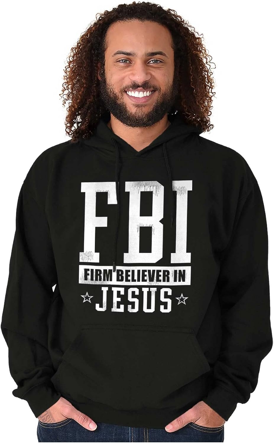 image:imageBrisco Brands FBI Pun Firm Believer in Jesus Hoodie Sweatshirt Women MenBlack