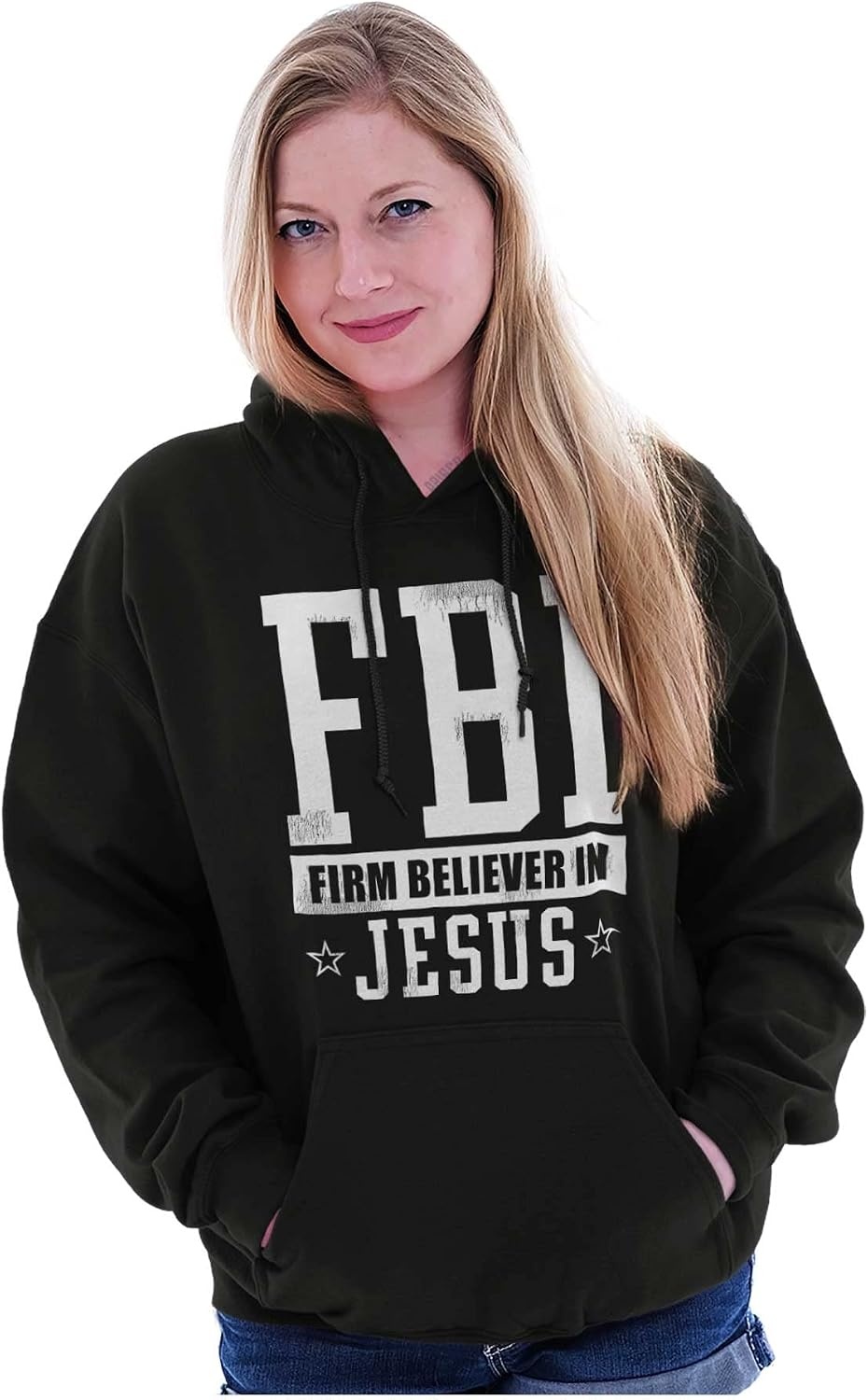 image:imageBrisco Brands FBI Pun Firm Believer in Jesus Hoodie Sweatshirt Women MenBlack