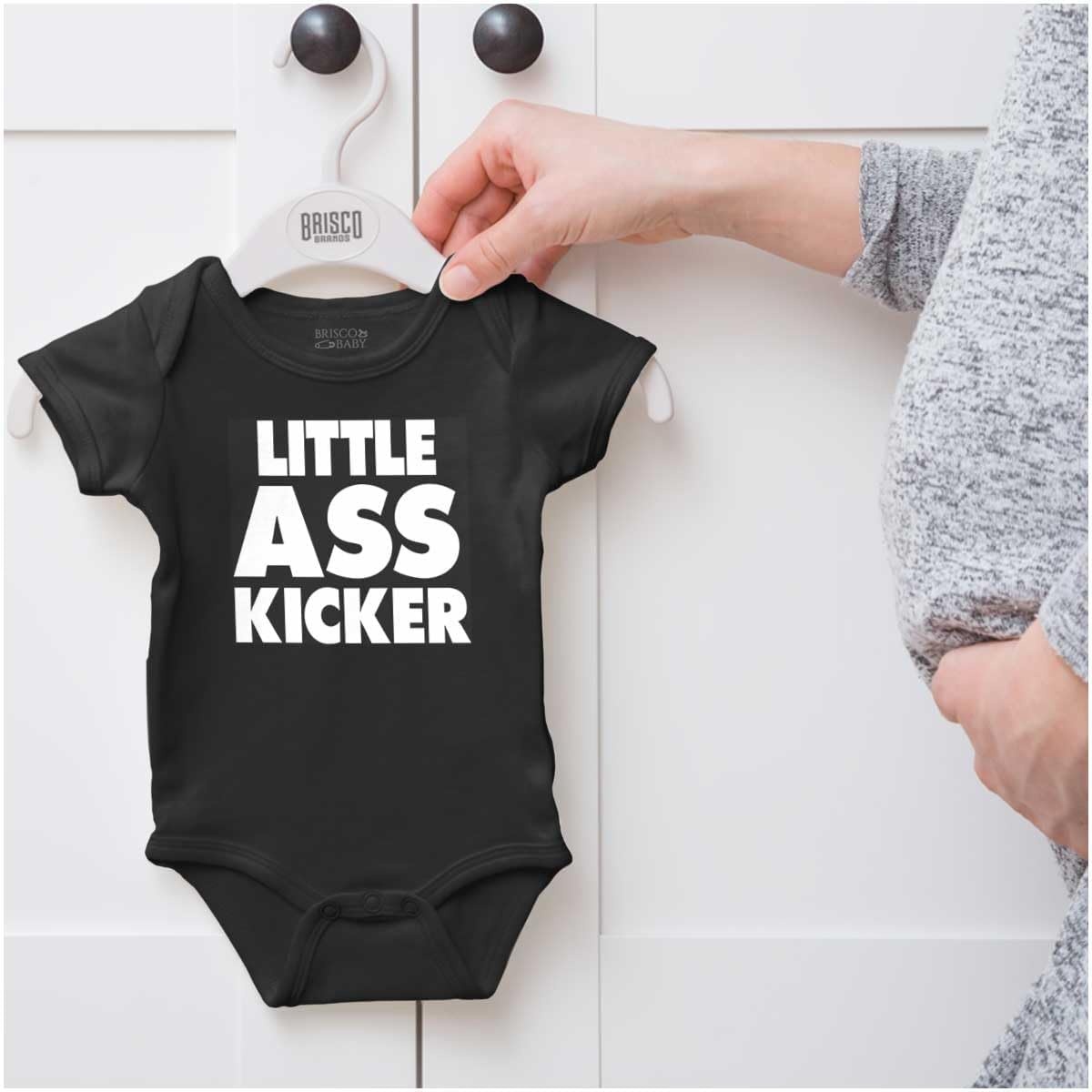 image:imageBrisco Brands Funny Attitude Little Ass Kicker Baby Romper Boys or GirlsBlack