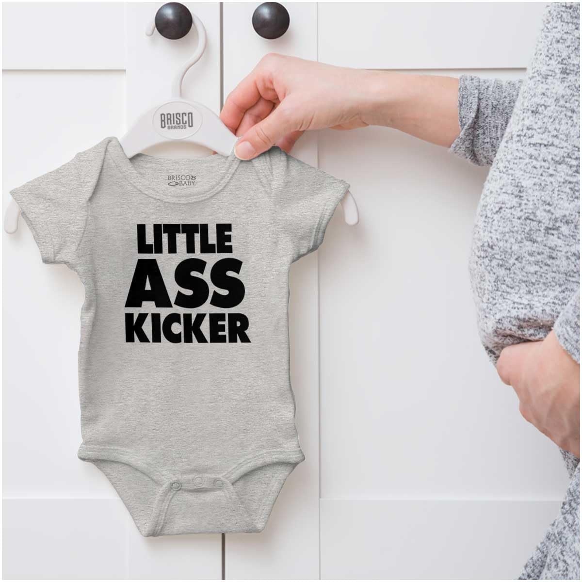 image:imageBrisco Brands Funny Attitude Little Ass Kicker Baby Romper Boys or GirlsHeather