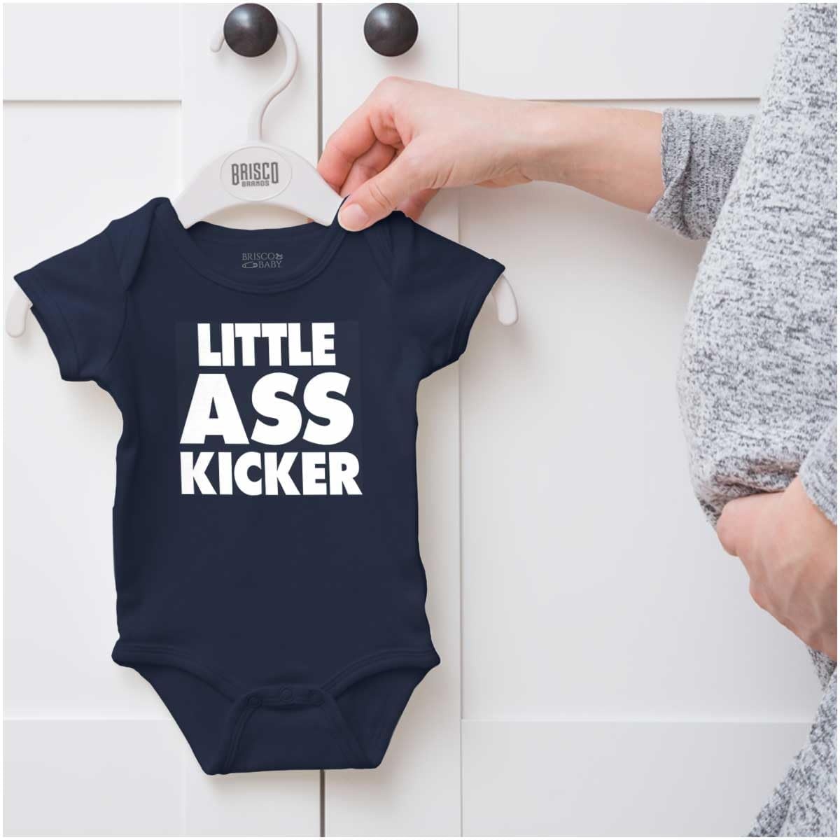 image:imageBrisco Brands Funny Attitude Little Ass Kicker Baby Romper Boys or GirlsNavy