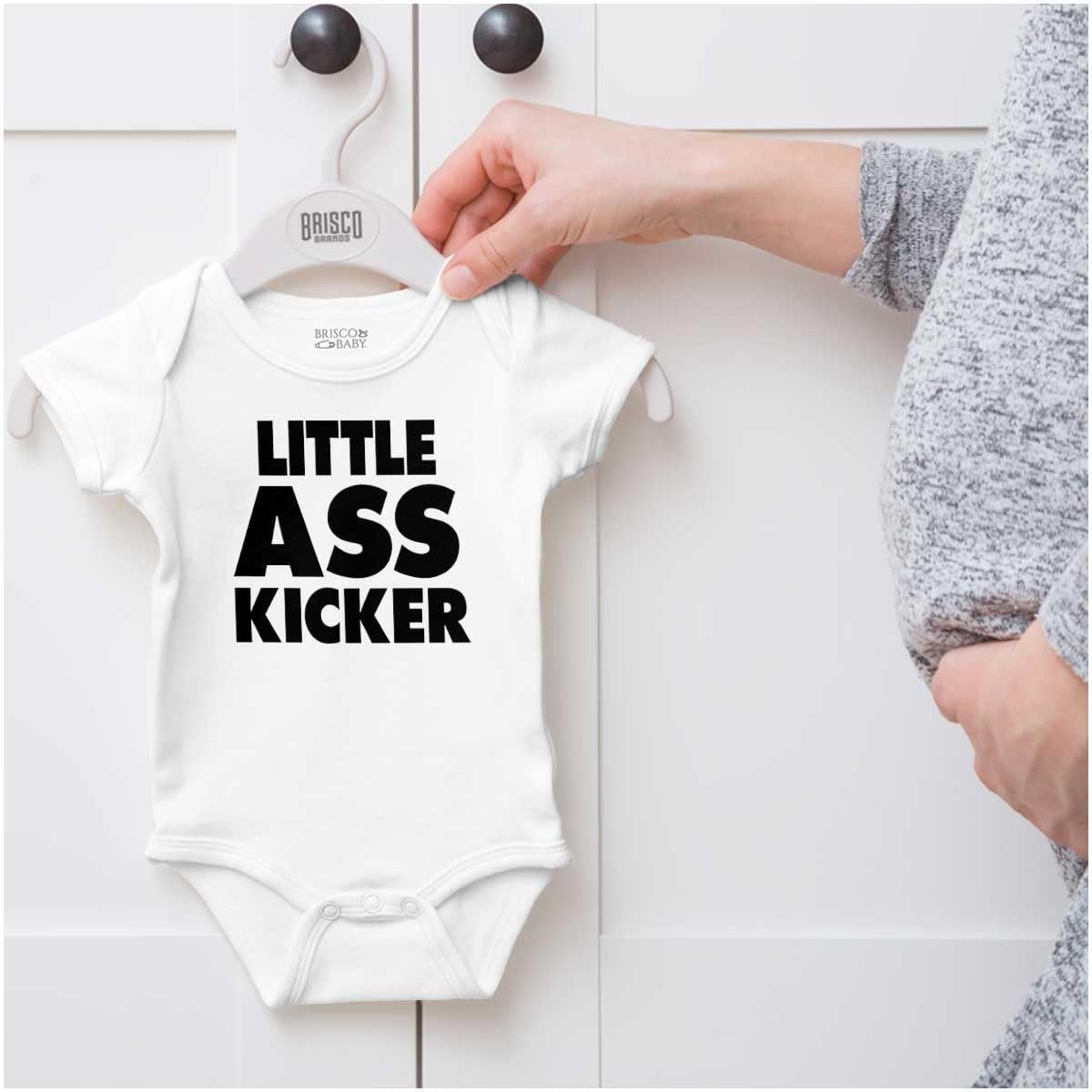 image:imageBrisco Brands Funny Attitude Little Ass Kicker Baby Romper Boys or GirlsWhite