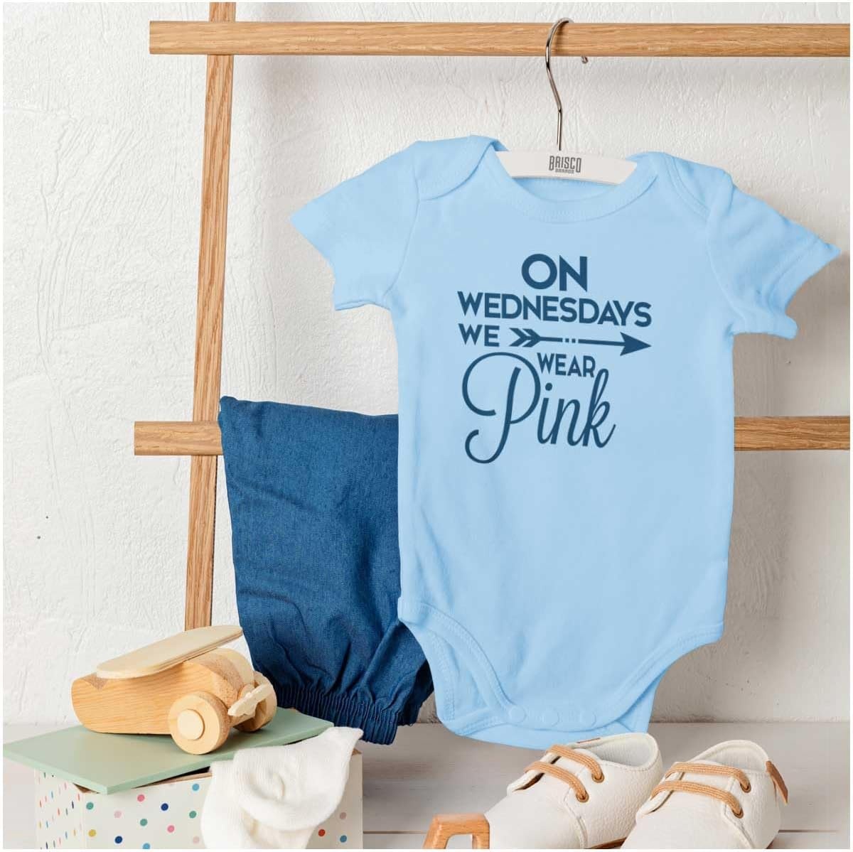 image:imageBrisco Brands On Wednesdays We Wear Pink Girly Baby Bodysuit Jumper GirlsLight Blue