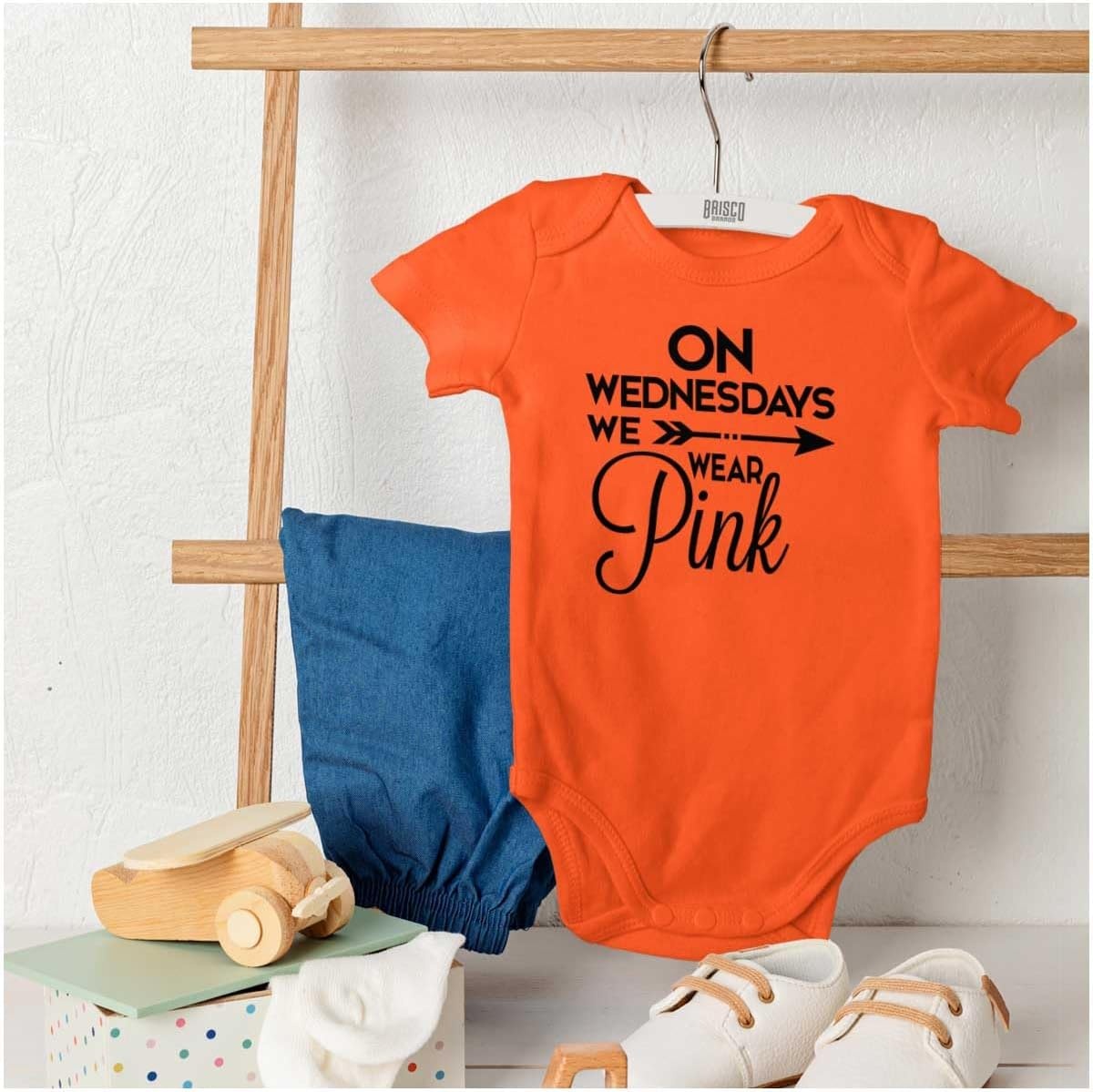 image:imageBrisco Brands On Wednesdays We Wear Pink Girly Baby Bodysuit Jumper GirlsOrange