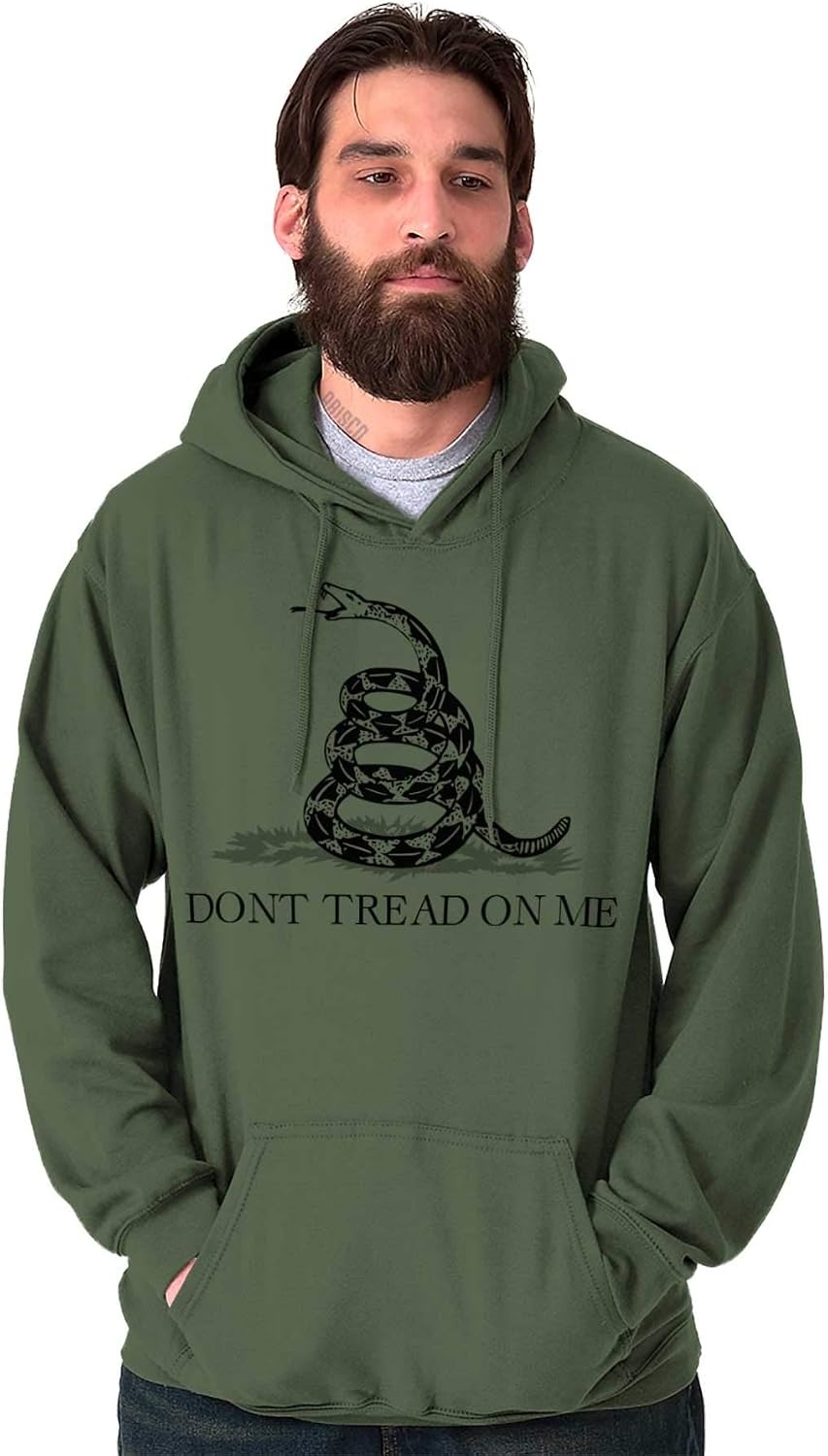 image:imageBrisco Brands Patriotic Gadsden Flag Snake Hoodie Sweatshirt Women MenMilitary Green