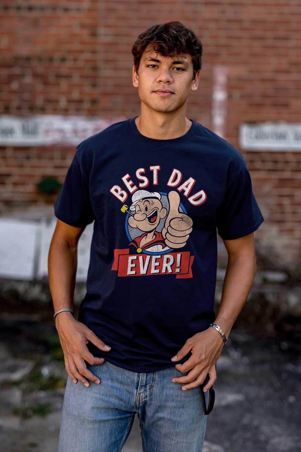 image:imageBrisco Brands Popeye Cartoon Best Dad Ever Father Mens Graphic T Shirt TeesHeather Navy