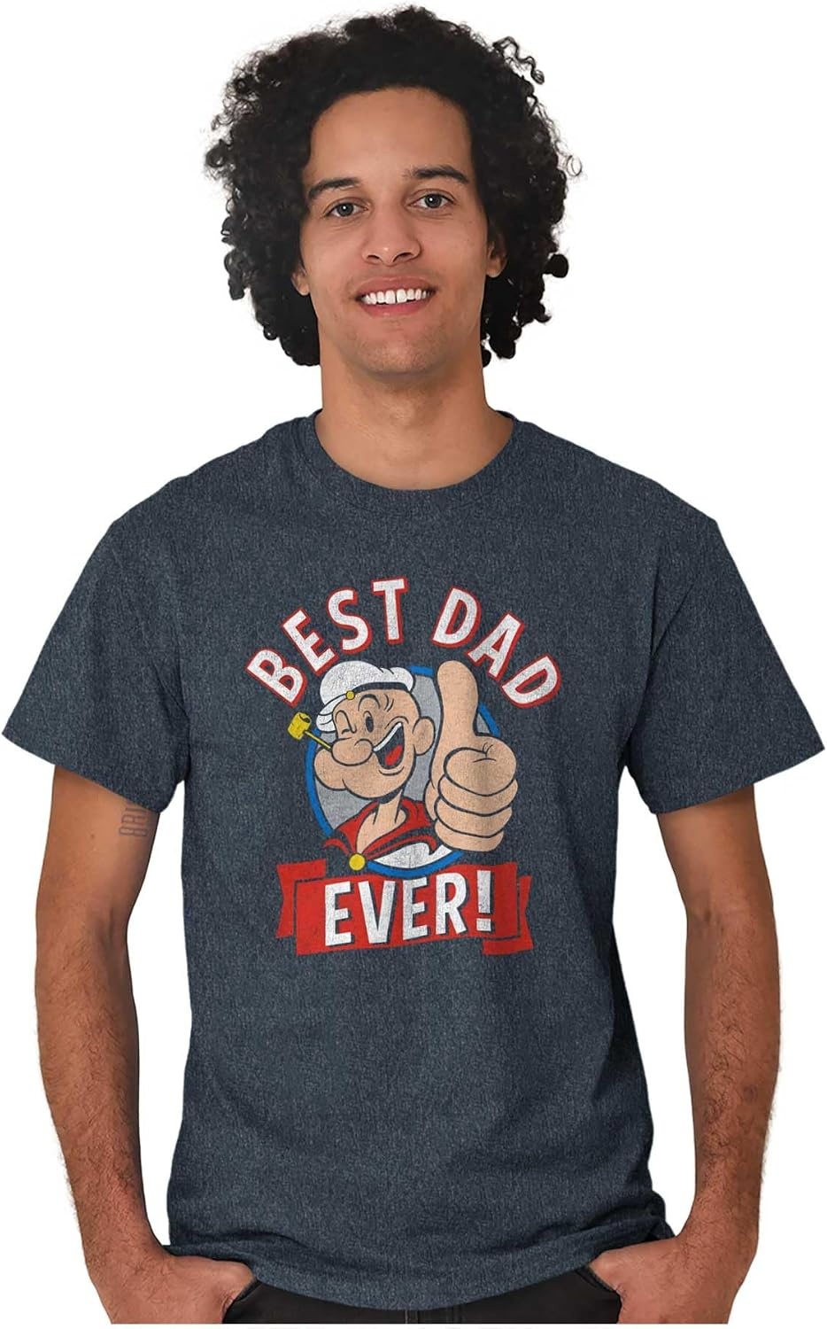 image:imageBrisco Brands Popeye Cartoon Best Dad Ever Father Mens Graphic T Shirt TeesHeather Navy